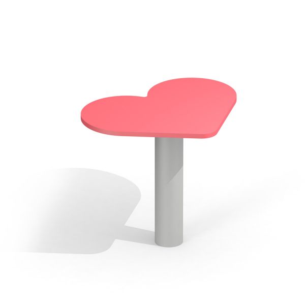 Heart Table s růžovou horní částí ve tvaru srdce a šedou základnou.
