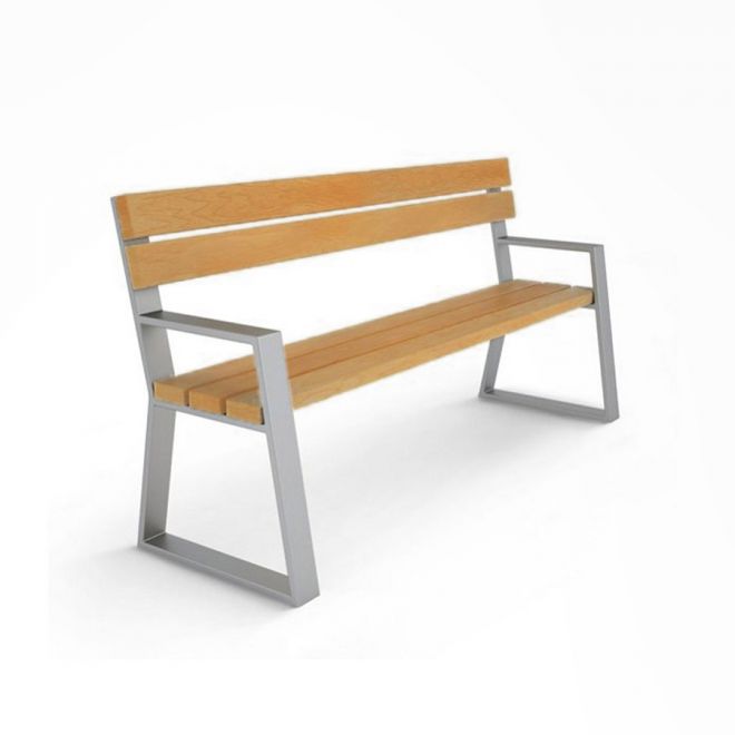 Moderní dřevěný Tallin Bench s ocelovým rámem.