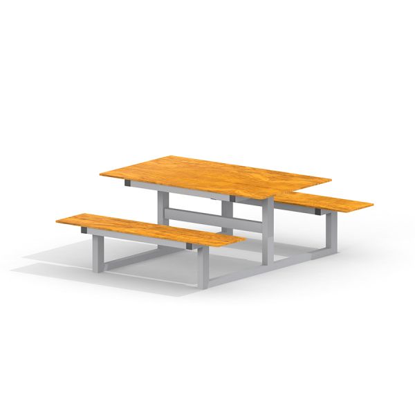 Table & Bench HPL for Kids s dřevěným povrchem a kovovým rámem