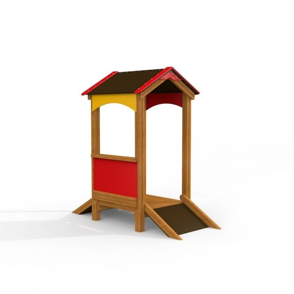 Sand Pavilion single playhouse s dřevěným rámem a barevnými panely a střechou