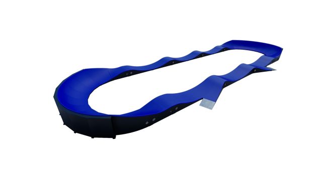 Modular Pumptrack II modrá cyklostezka s několika zatáčkami na bílém pozadí
