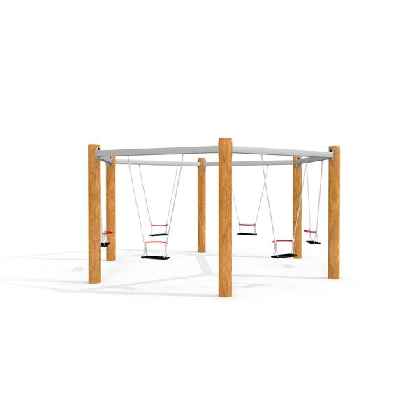Six Arm Swing Nature (multiple swing) s dřevěnými sloupy a kovovým rámem