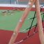 Dřevěná konstrukce Ural climbing net na hřišti.