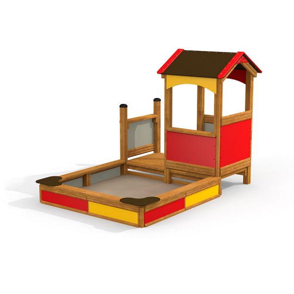 Villa sandbox with a playhouse, barevná dřevěná herní konstrukce pro děti