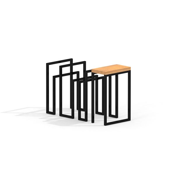Thor bike stand with shelf, kovový rám s dřevěnou horní deskou.