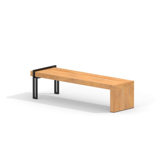 Moderní dřevěný Thor long bench s kovovými nohami.