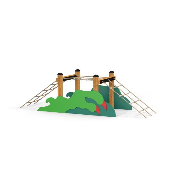Lezecká herní sestava Trapezoid with Dragon Claws se zelenými panely s motivem draka a dřev