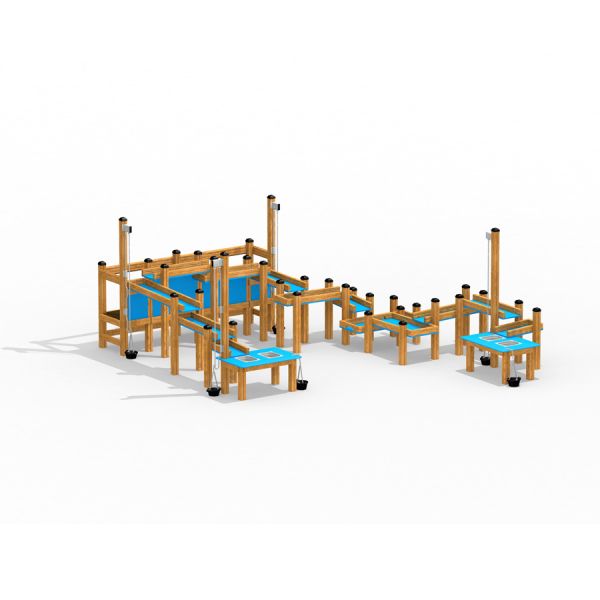 Venkovní dřevěná konstrukce hřiště Sand & Water Play III pro děti.