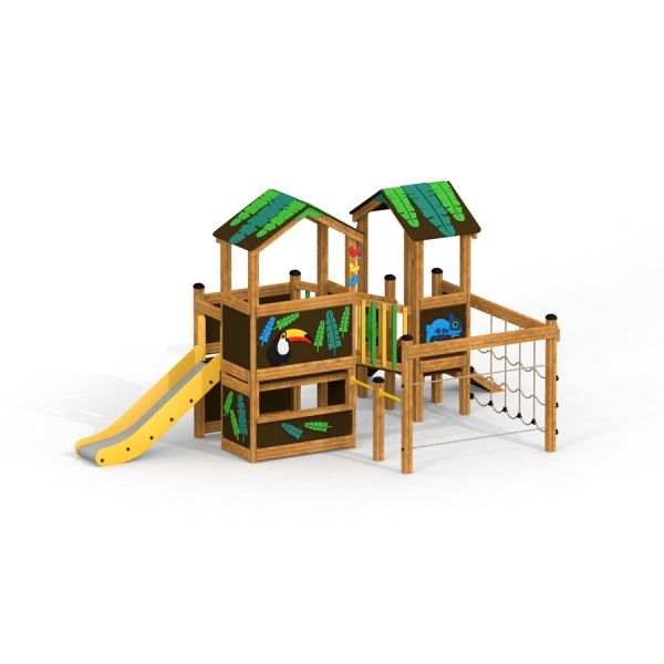 Jungle House playhouse with slide a lezecká síť