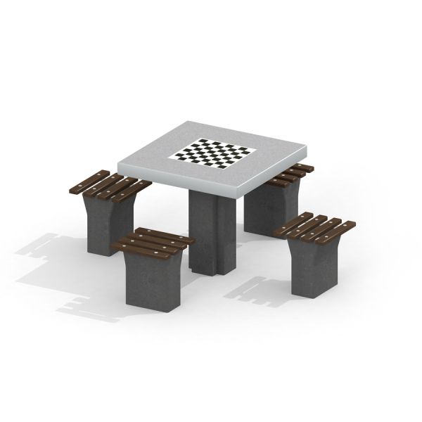 Stůl Chess se čtyřmi lavicovými sedadly.