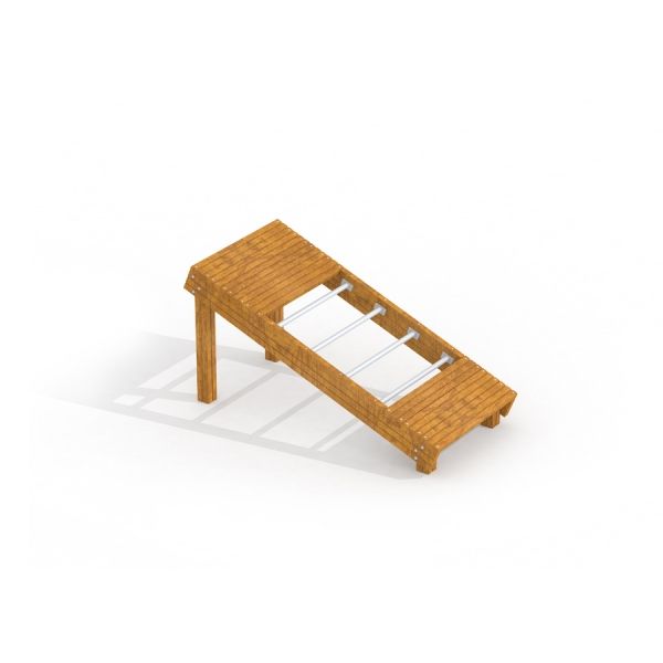Roman bench (back muscles) v dřevěném rámu pro venkovní cvičení.