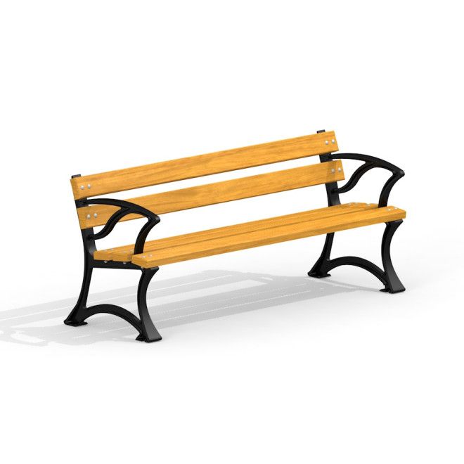 Bordeaux Bench w/ Armrests dřevěná lavička na hřiště s černým kovovým rámem