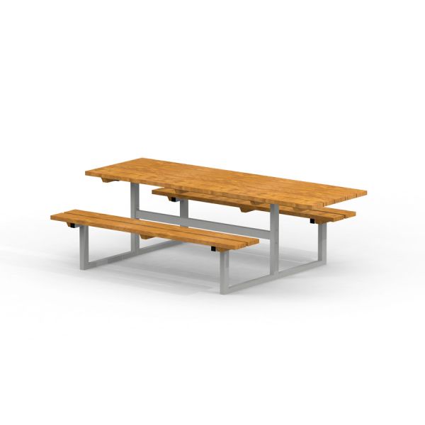 All Accessible Table & Bench vyrobený ze dřeva a kovu.