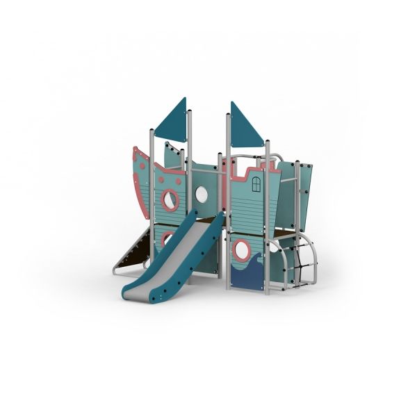 Pirate Ship playhouse with slide, steel structure pro děti.