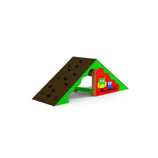 Tent wooden playhouse s lezeckou stěnou a barevným designem sov pro hřiště