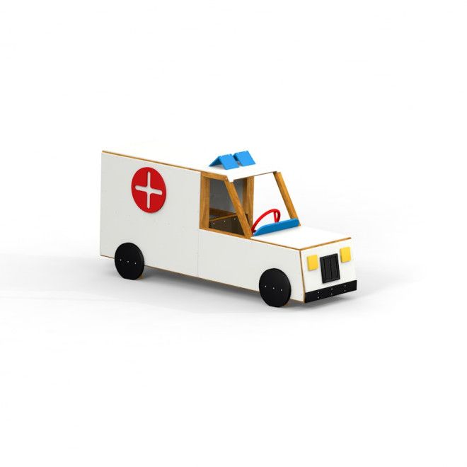 Dřevěné vozítko Ambulance na hřišti s červeným křížem