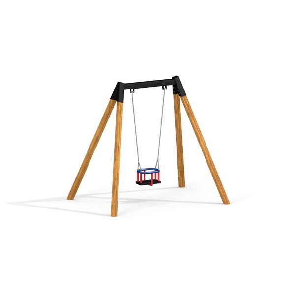 Baby Single Swing s dřevěným rámem a červeným sedátkem