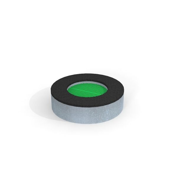Round trampoline (80 cm) s černým polstrováním a zelenou skákací podložkou.