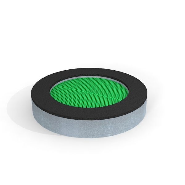 Round trampoline (150 cm) se zelenou skákací plochou.
