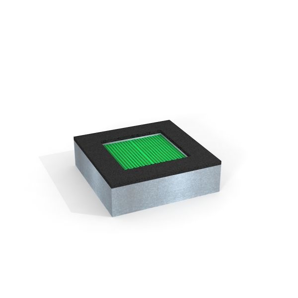 Square trampoline (80 cm) se zelenou skákací podložkou a černým rámem.