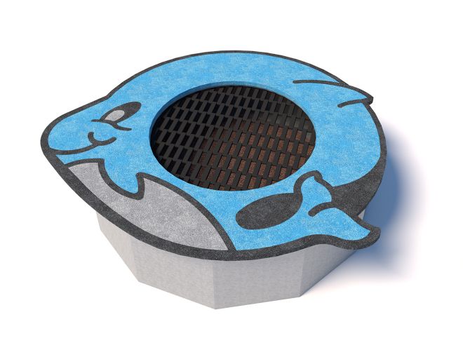 Dolphin round trampoline pro děti s modrým delfíním motivem.