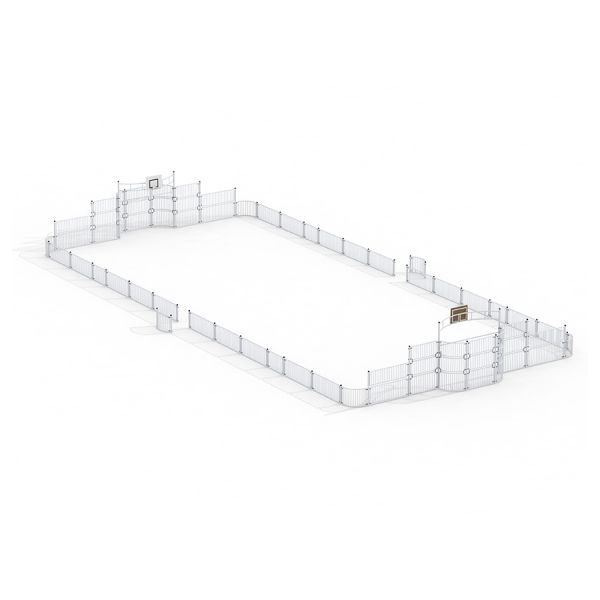 Sport Arena 14x31 m uzavřený herní prostor s basketbalovými koši a brankami.
