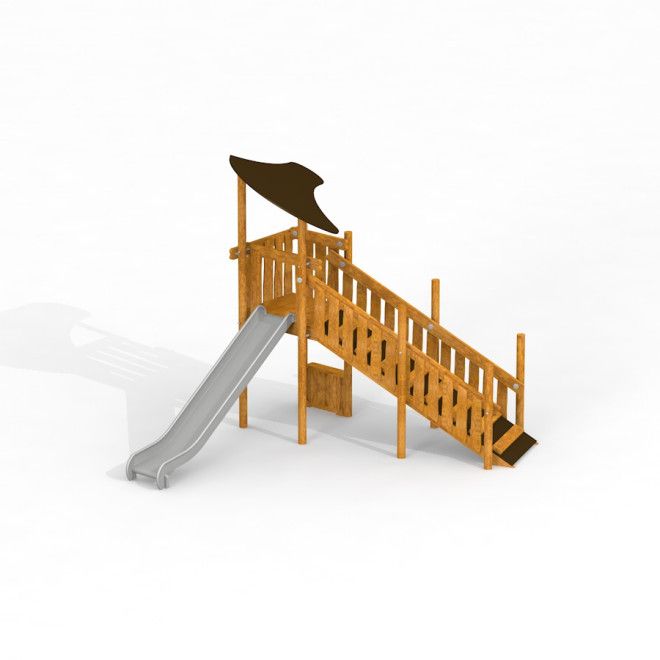 Elbrus wooden playhouse with slide a schody pro děti na hřišti