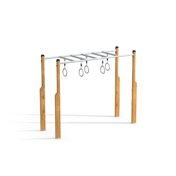 Horizontal ladder w/ climbing rings vyrobené z kovu a dřeva