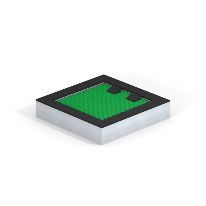 Wheelchair Accessible Square Trampoline 150x150 se zelenou skákací podložkou.