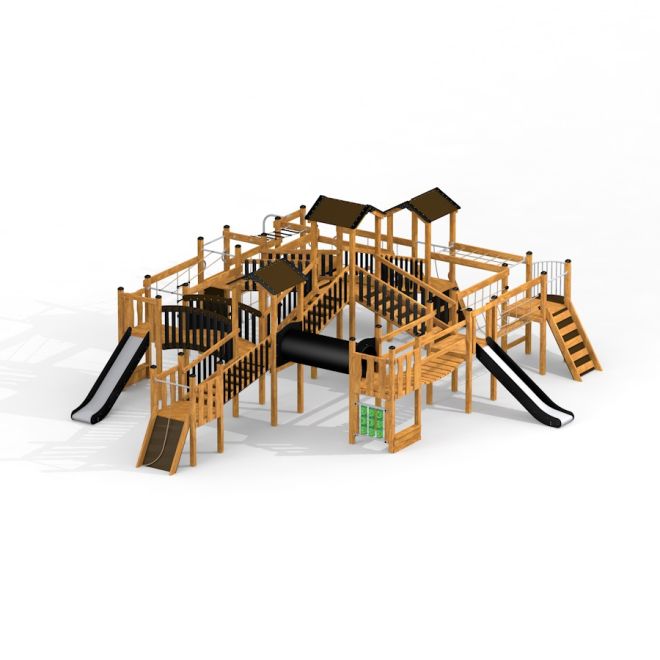 Windsor Modern Nature castle with slide, velká dřevěná herní konstrukce s několika skluzavkami a