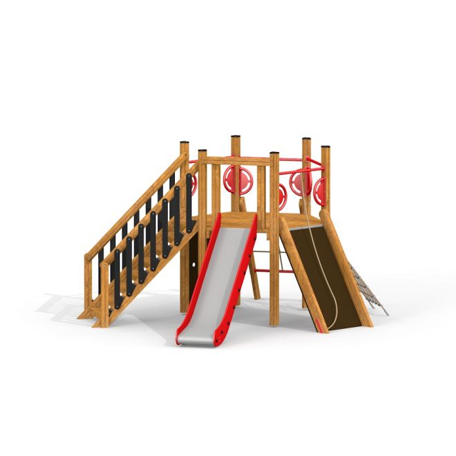 Hrací konstrukce 'Six Angle w/ Stairs & Slide (H120)' se schody, skluzavkou a lezeckými prvky