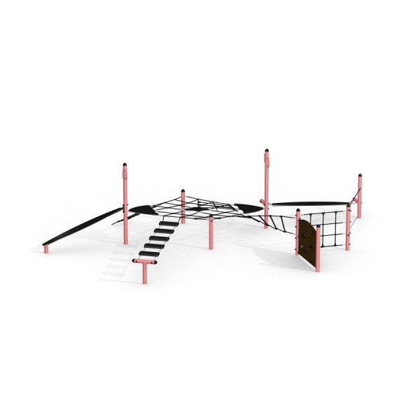 Lezecká konstrukce na hřišti se sítěmi a plošinami – Starfish steel structure.