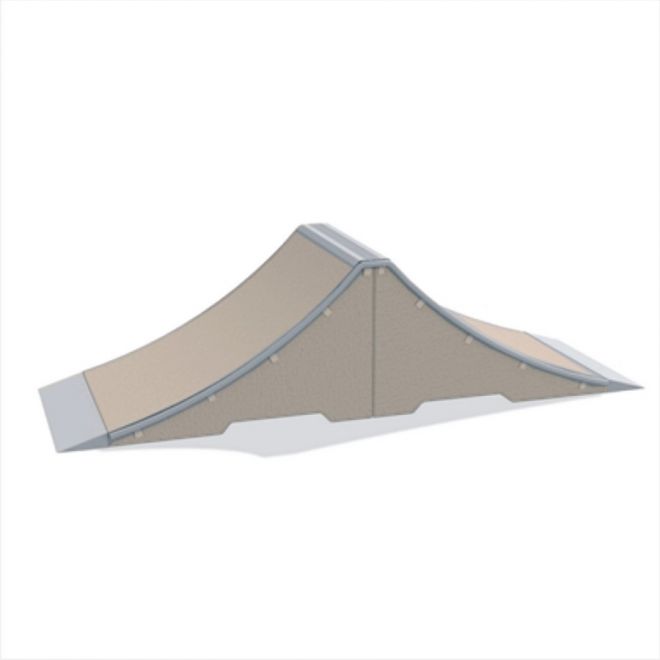 Skateboardová rampa Spine- Ramp v béžové barvě s kovovými hranami.