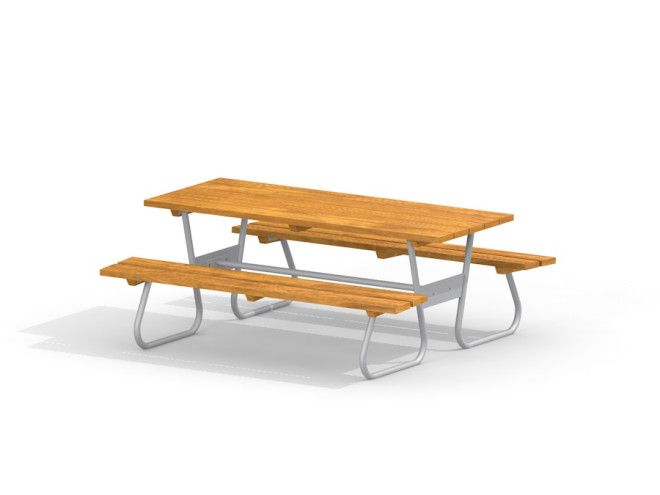 Wood-metal table with benches pro venkovní sezení na dětském hřišti