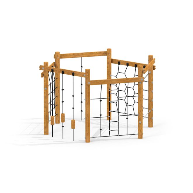 Yellowstone wooden playhouse s lezeckými lany a sítěmi