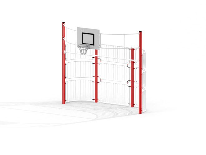 Venkovní basketbalový koš Tiger s bílou a červenou konstrukcí.