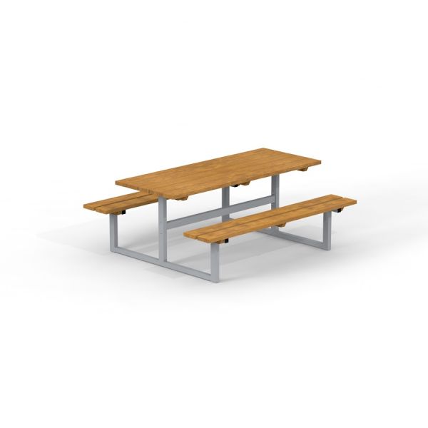 Sada Table & Bench s dřevěnou deskou a sedadly na ocelovém rámu