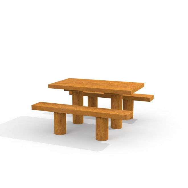 Dřevěná sedací sestava Table & Bench Nature na hřiště se dvěma lavicemi a stolem