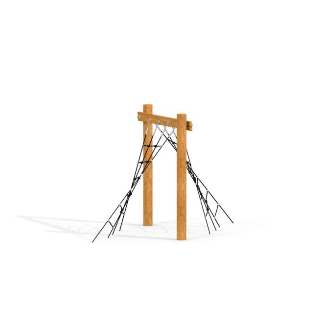 Dřevěný rám s černým lanem Swallow climbing net pro děti.
