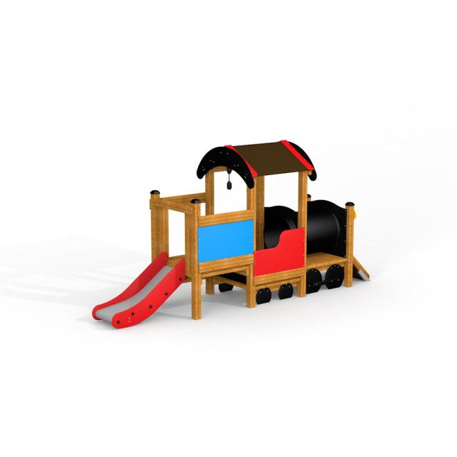 Herní prvky Locomotive with slide train playhouse v červené, modré a černé barvě