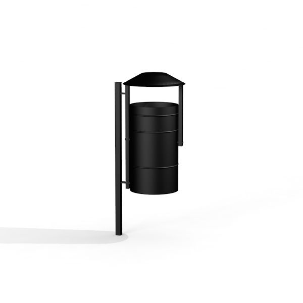 City bin - venkovní černý odpadkový koš se stříškou a montáží na sloup.