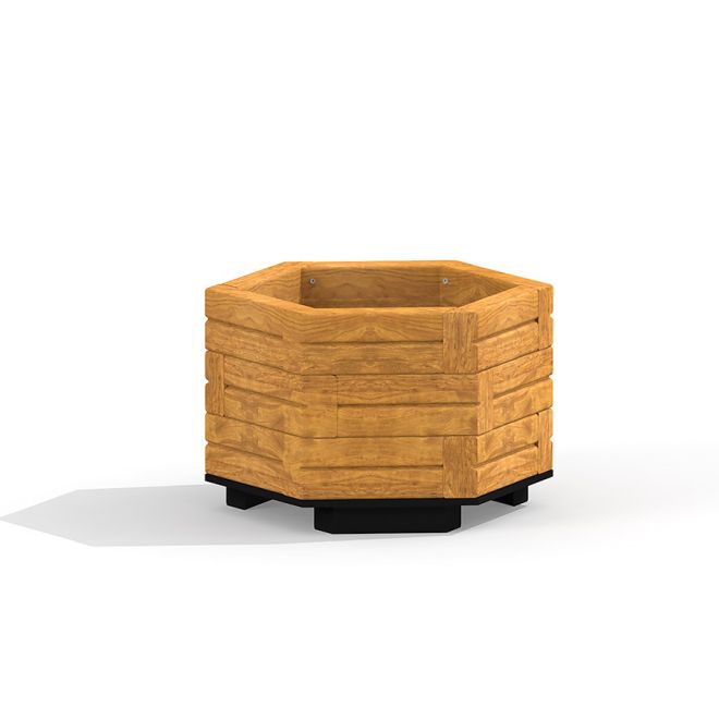 Wooden flowerpot III, šestiúhelníkový dřevěný květináč.