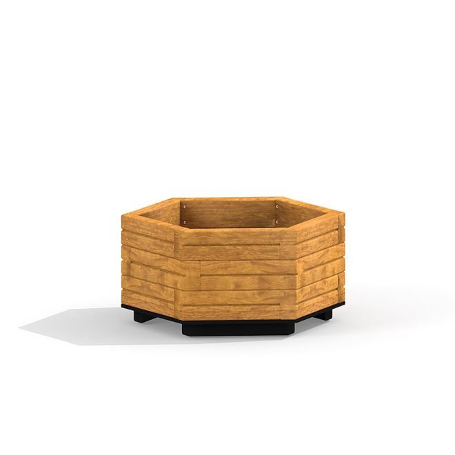 Wooden flowerpot IV - šestihranný dřevěný květináč ve světle hnědém provedení.