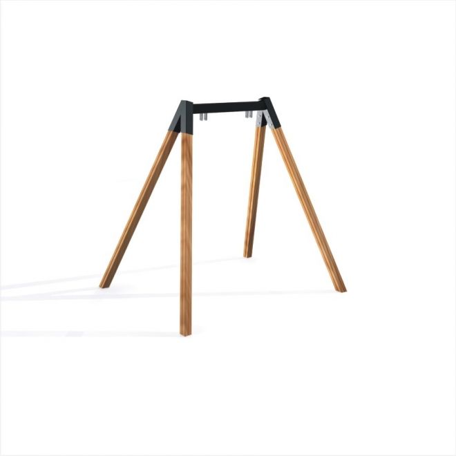 Swing Frame (single swing) s dřevěnými nohami a kovovou horní tyčí.