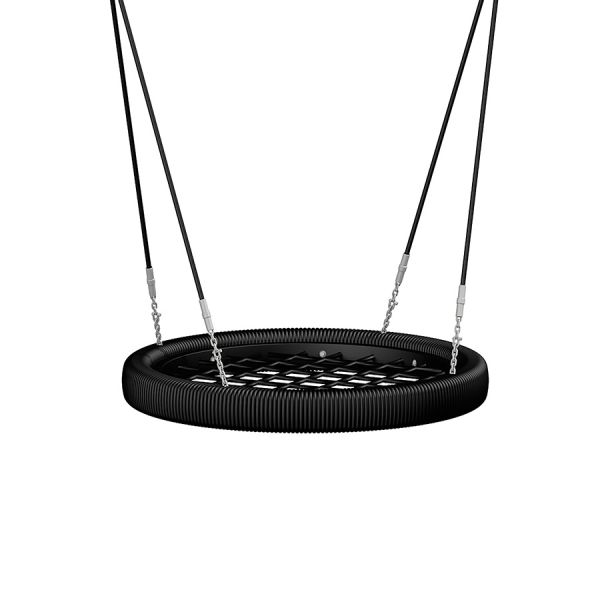 Swing seat: Bird's nest seat v černé barvě na bílém pozadí.