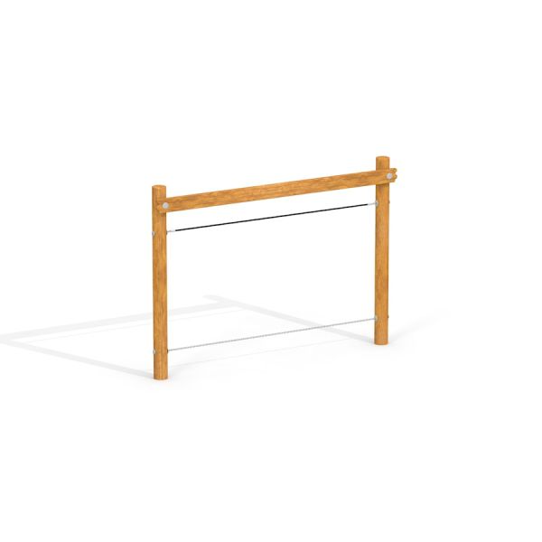 Bamboo herní konstrukce s dřevěným rámem a vodorovnými tyčemi.