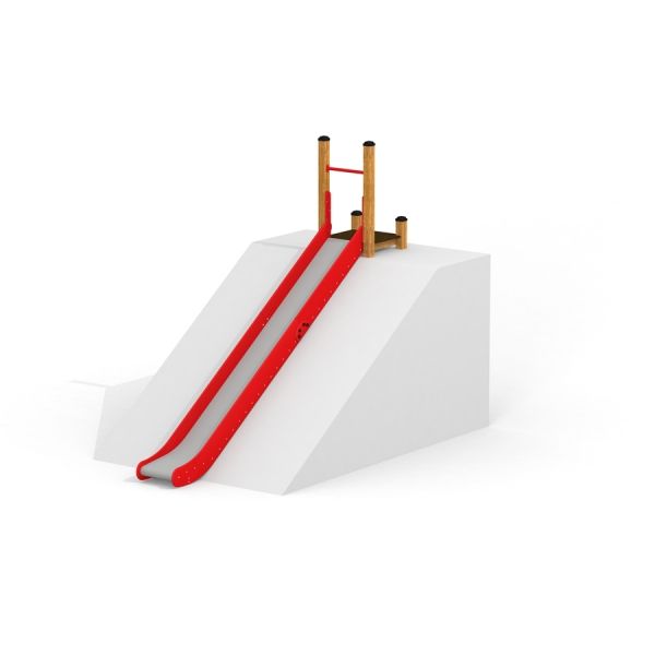 Venkovní skluzavka Hill Slide SL210 s červenou skluzavkou a dřevěným rámem.