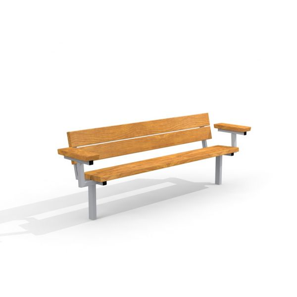 Bench, Steel Construction s dřevěným sedákem a opěradlem na bílém pozadí.