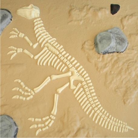 Dino sandbox base s otiskem dinosauří fosilie v písku