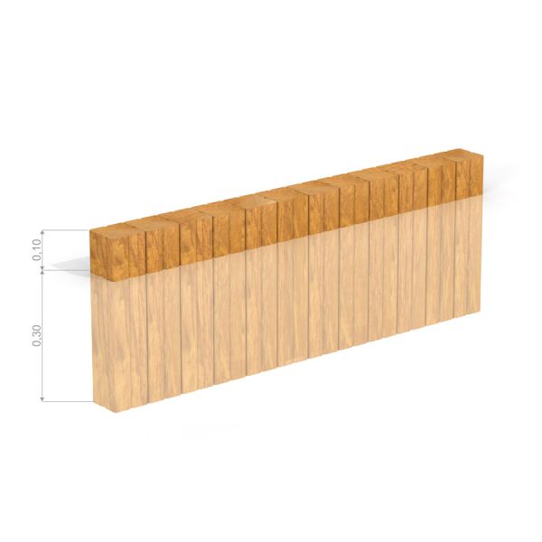 Sand edging pegs (running meter) v hnědé barvě s uvedenými rozměry (0,10 m x 0,30 m)